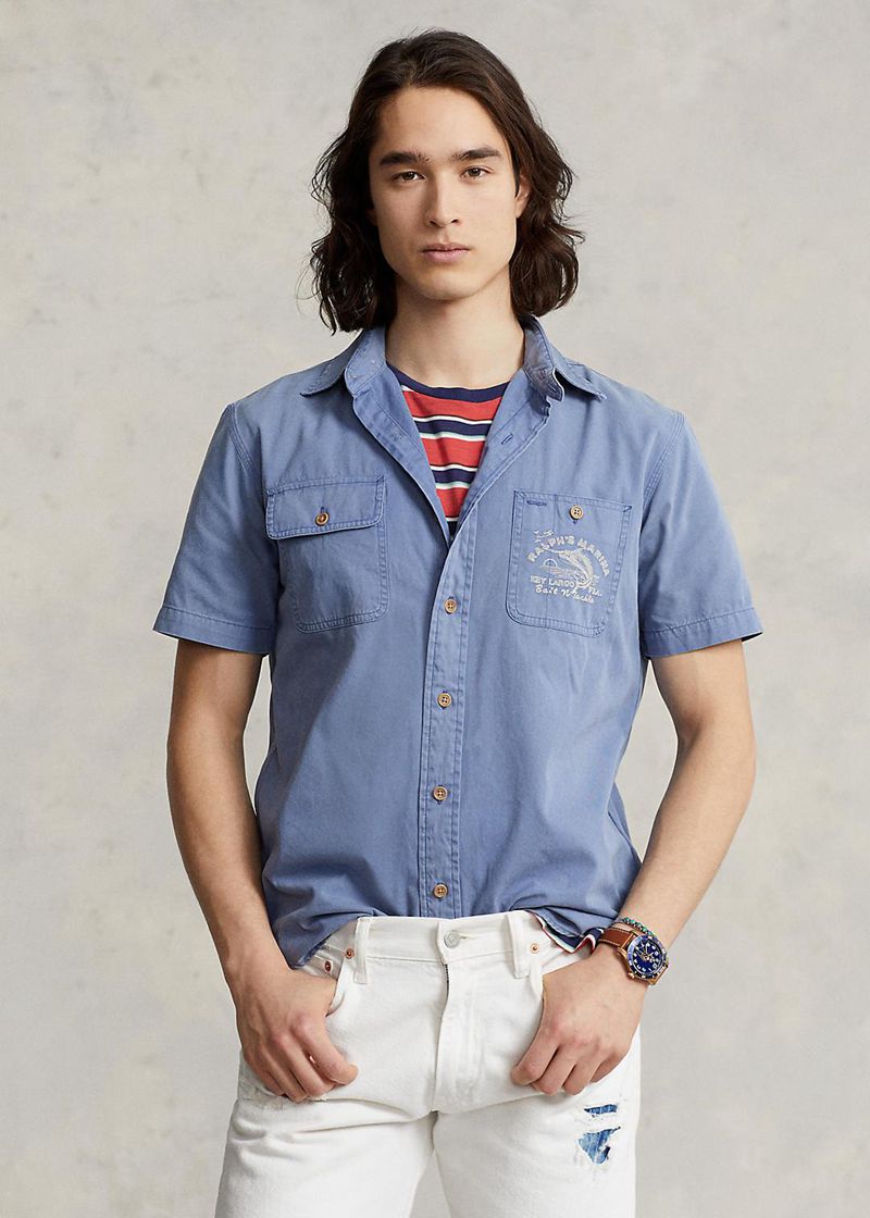 ポロ ラルフ ローレン シャツ メンズ 青 クラシック フィット Ralph's Marina Work QGALW3560